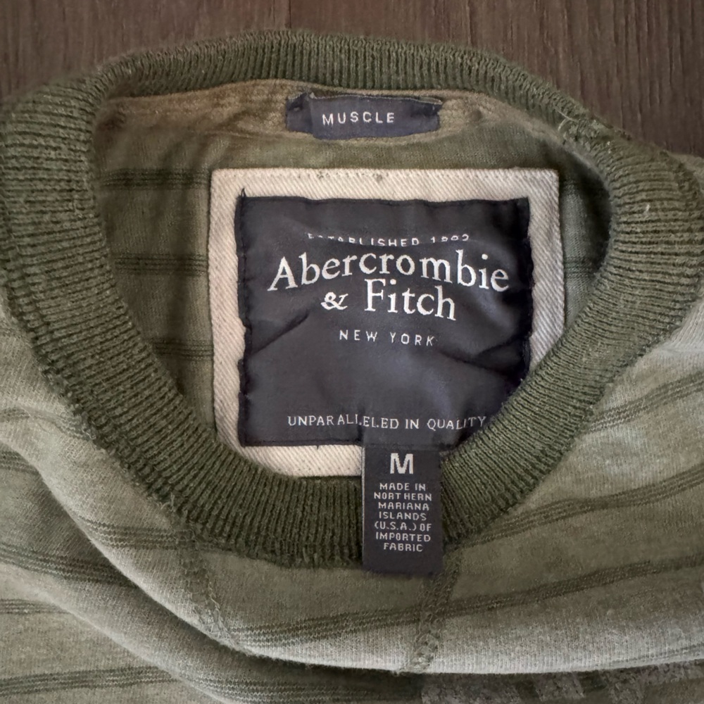 Abercrombie & Fitch Olive Striped Crewneck Sweater - Picture 2 of 4
